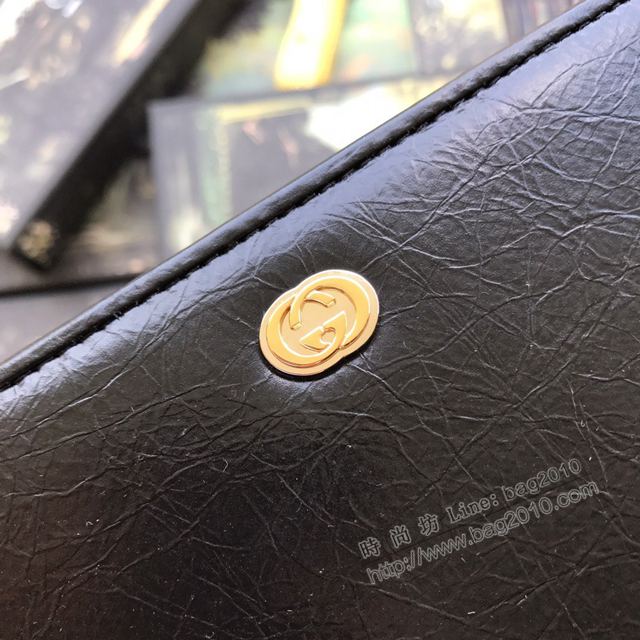 Gucci包 古馳錢包 575988黑全皮 復古義大利皮革拉鏈包 gucci黑色拉鏈長錢包  gudj1031